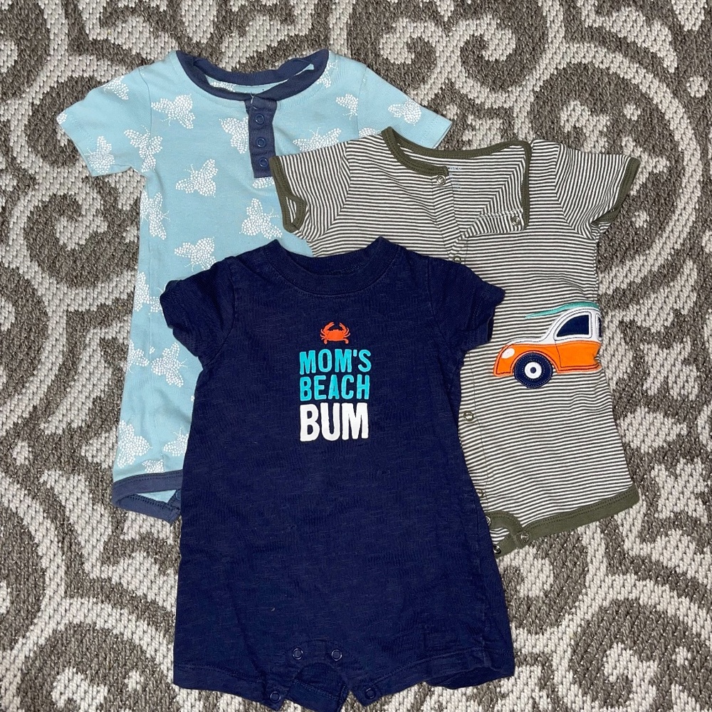 3 Bundle Baby Beach Rompers Carter’s and Burt’s Bees Baby